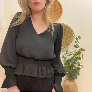 Boho Peplum Style Bell Sleeved Black Blouse